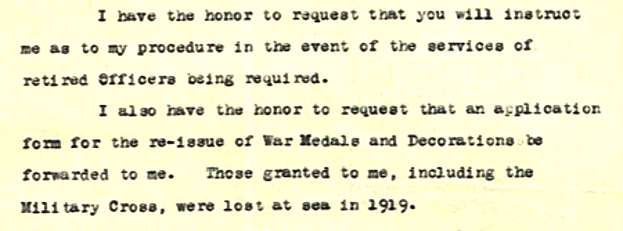 Application for re-issue of War Medals